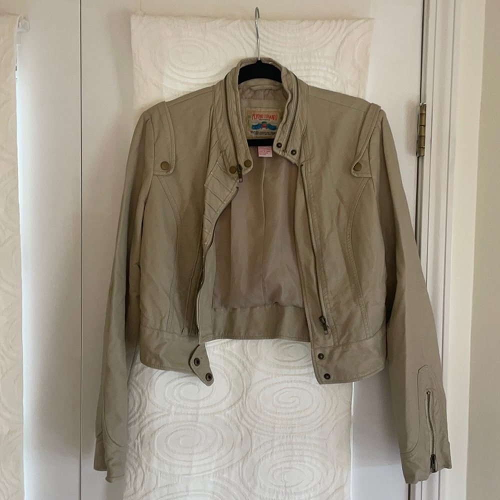 Flying tomato beige faux leather jacket